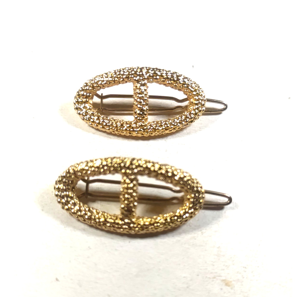 Hair Barrette Clips Gold Tone Matching Pair - Picture 3 of 6